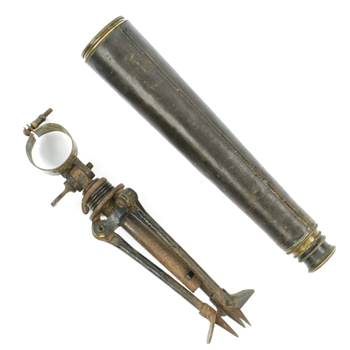 Original British WWI French-Made Trench M.G. Telescope mounted on Hotchkiss Portative Tripod